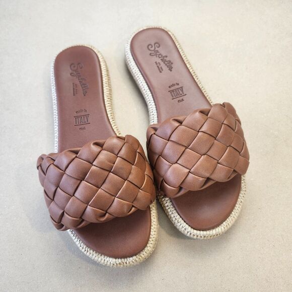 Seychelles Bellissima Braided Slide Sandal Brown Leather with Raffia Size 6 EUC - Picture 1 of 6